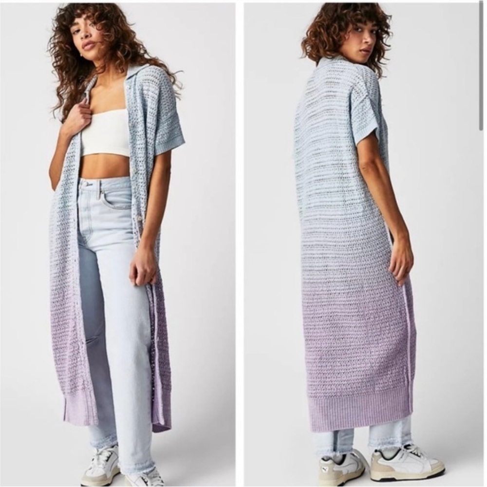 Free People Alicia blue ombre crochet sweater